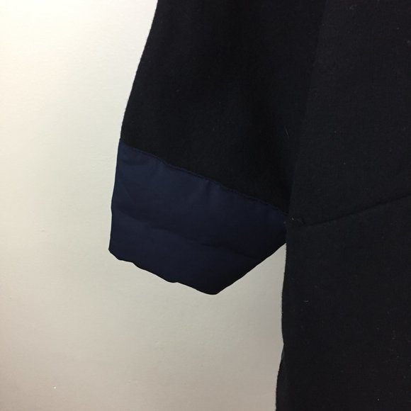 BASIC HOUSE Black Dark Blue Wool Blend Hoodie Duck Down Puffer Oversized Jacket - Picture 11 of 16